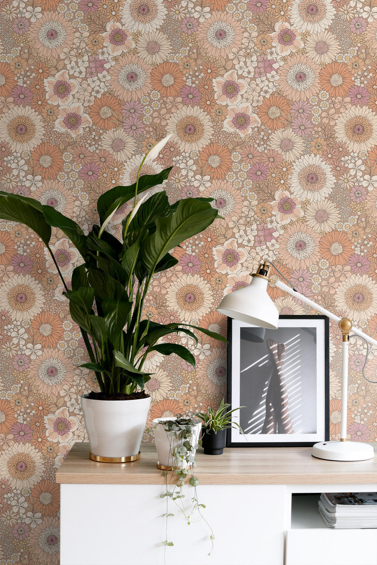 TAPETE Retro Blumen 53 cm x 10.05 m - Terracotta, Papier (53/1000cm) - ESTAhome