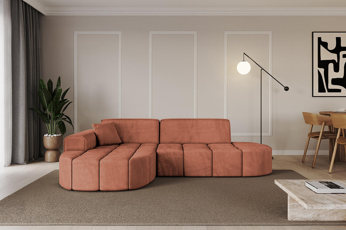 ECKSOFA Ottomane Links LIVO-L1 - 252x173x79,5 cm Apricot - Koralle, Holzwerkstoff/Textil (252/173cm) - ALTDECOR