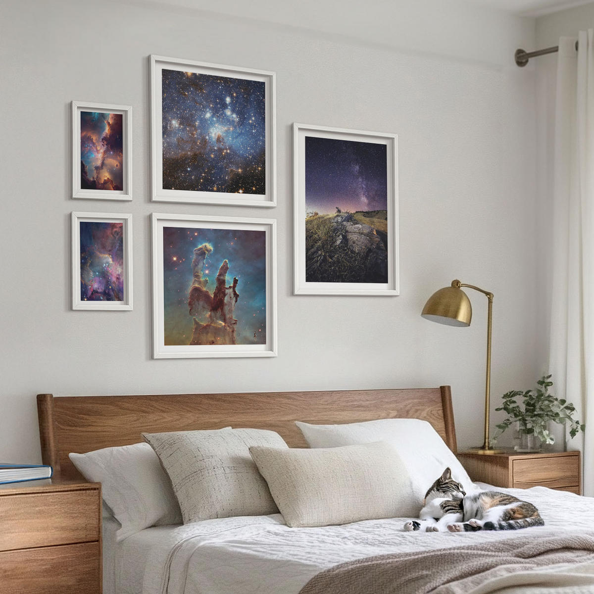 WANDBILDER 5er-Set - 50x50 cm & 20x30 cm & 40x60 cm Weißer Rahmen - Wasserfall in der Schlucht - Weiß, Kunststoff (40/60cm) - ArtPrintCave