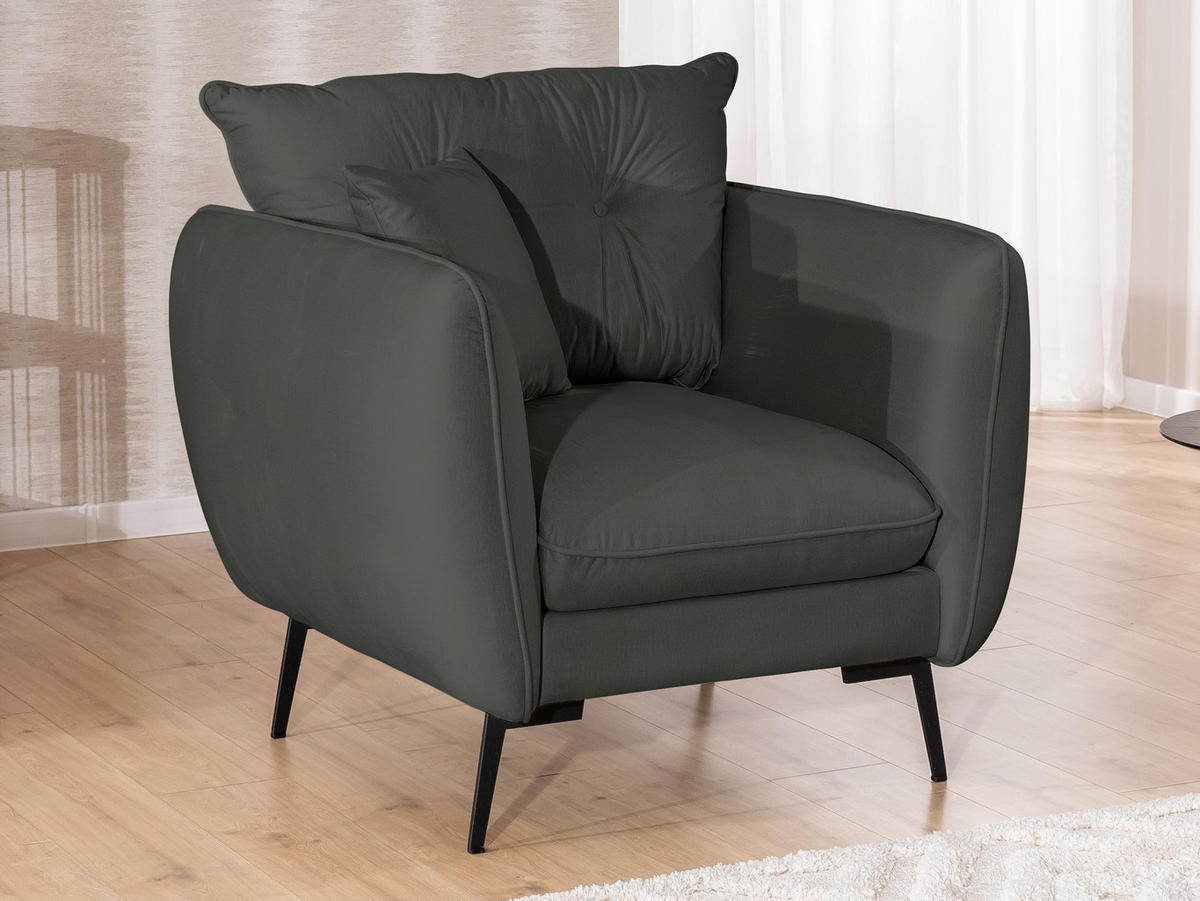 SITZGARNITUR 3+2+1 Nordloft Dunkelgrau Samt - Dunkelgrau/Schwarz, Holz/Textil (204/86/100cm) - S-Style Möbel