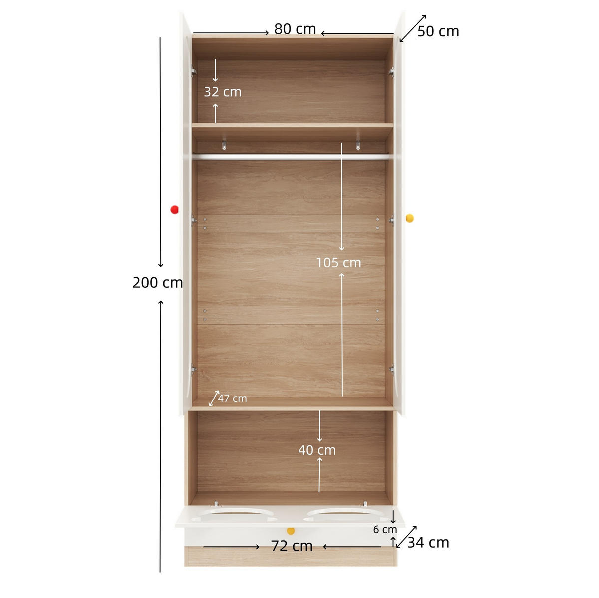 KLEIDERSCHRANK 80/200/50 cm Natur/Weiß aus MDF mit Kleiderstange und Haustierbereich - Naturfarben, Holzwerkstoff (50/200/80cm) - OKMYHOME