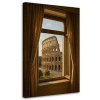 LEINWANDBILD Blick aus dem Fenster auf das Kolosseum in Rom 60x90cm - Braun, Textil (60/90cm) - Feeby