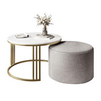 COUCHTISCH mit Hocker LORI Hochglanz gebürstetes Gold/weißer Glanz/Perfect Harmony 82 - Schwarz, Metall (70/70/49cm) - Lookway