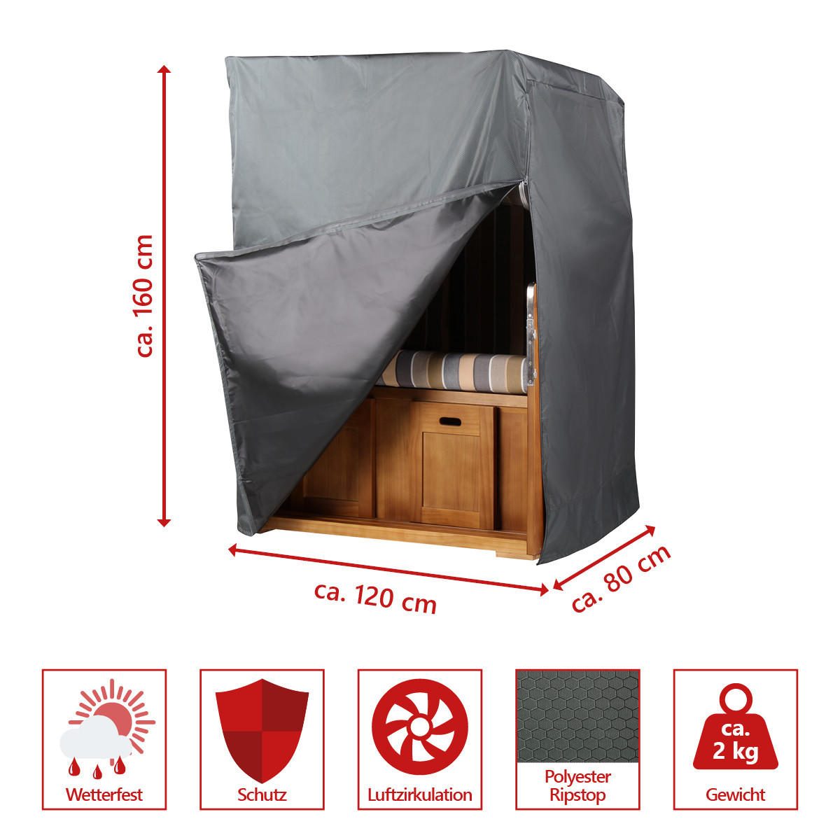 STRANDKORB Schutzhülle Prestige Protect - Größe M - Dunkelgrau, Kunststoff (120/160/80cm) - bene living