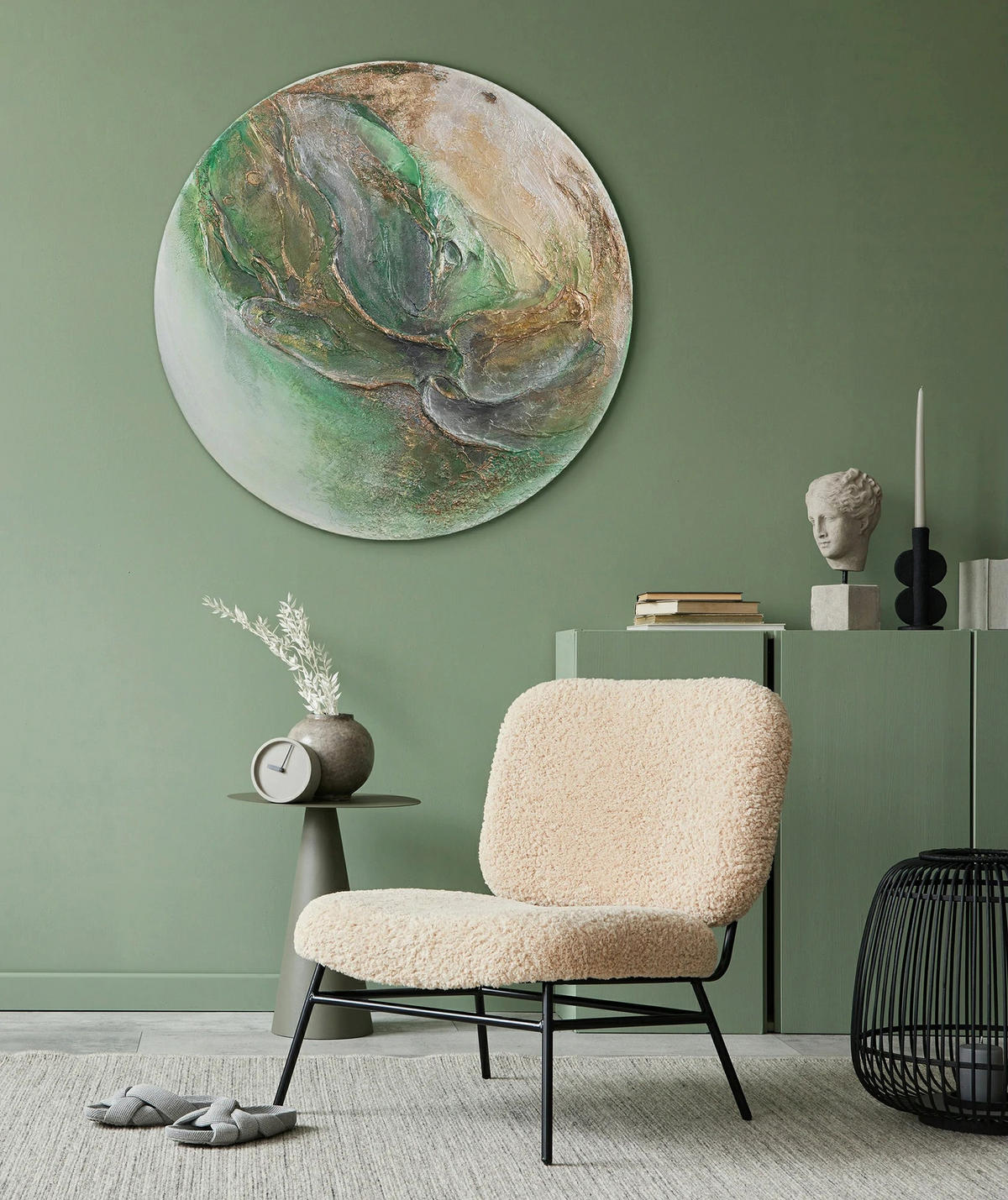 GEMÄLDE Uranus nachtleuchtend 70 cm - Grün, Holz (70/4cm) - YS-art gallery