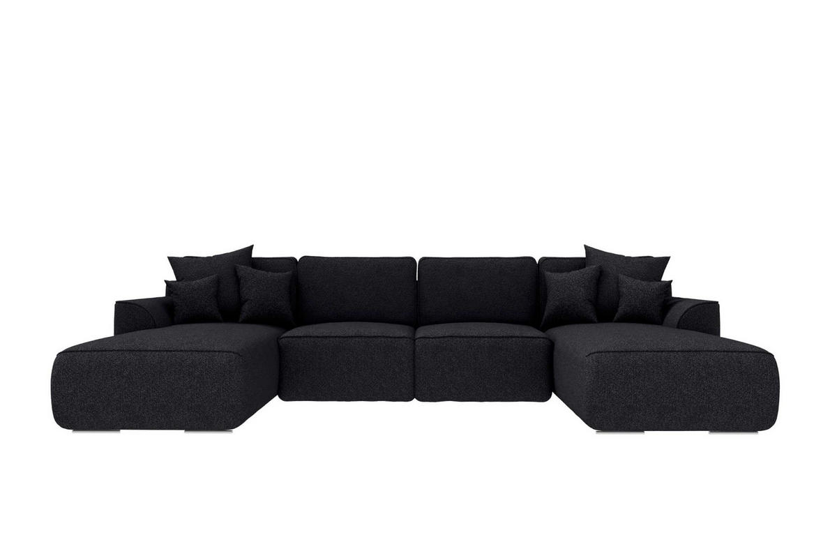 WOHNLANDSCHAFT GUSTO Strukturstoff Schwarz inkl. Schlaffunktion - Chromfarben/Schwarz, Kunststoff/Textil (306/96/194cm) - 99rooms