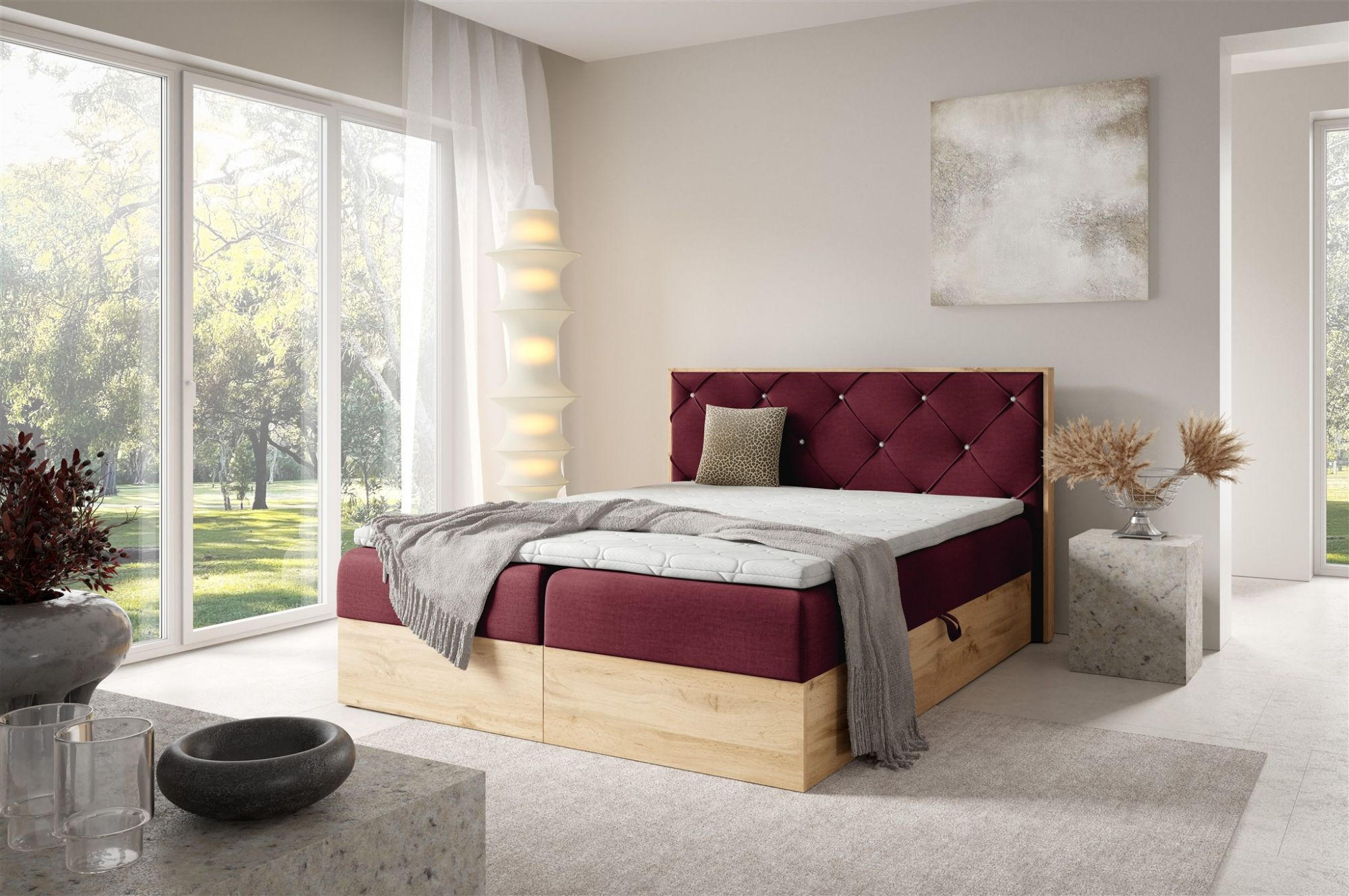 BOXBETT Helios In überlänge - Bordeaux, Holzwerkstoff/Textil (140/220cm) - Fun Möbel