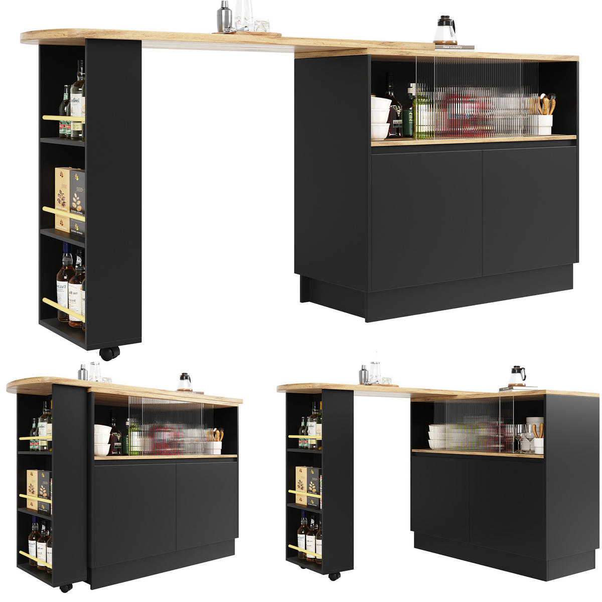 STEHTISCH mit Stauraum und Schiebetüren – Multifunktionaler Bartisch 120 cm - Schwarz, Holzwerkstoff/Metall (90/100/45cm) - Urban Meuble