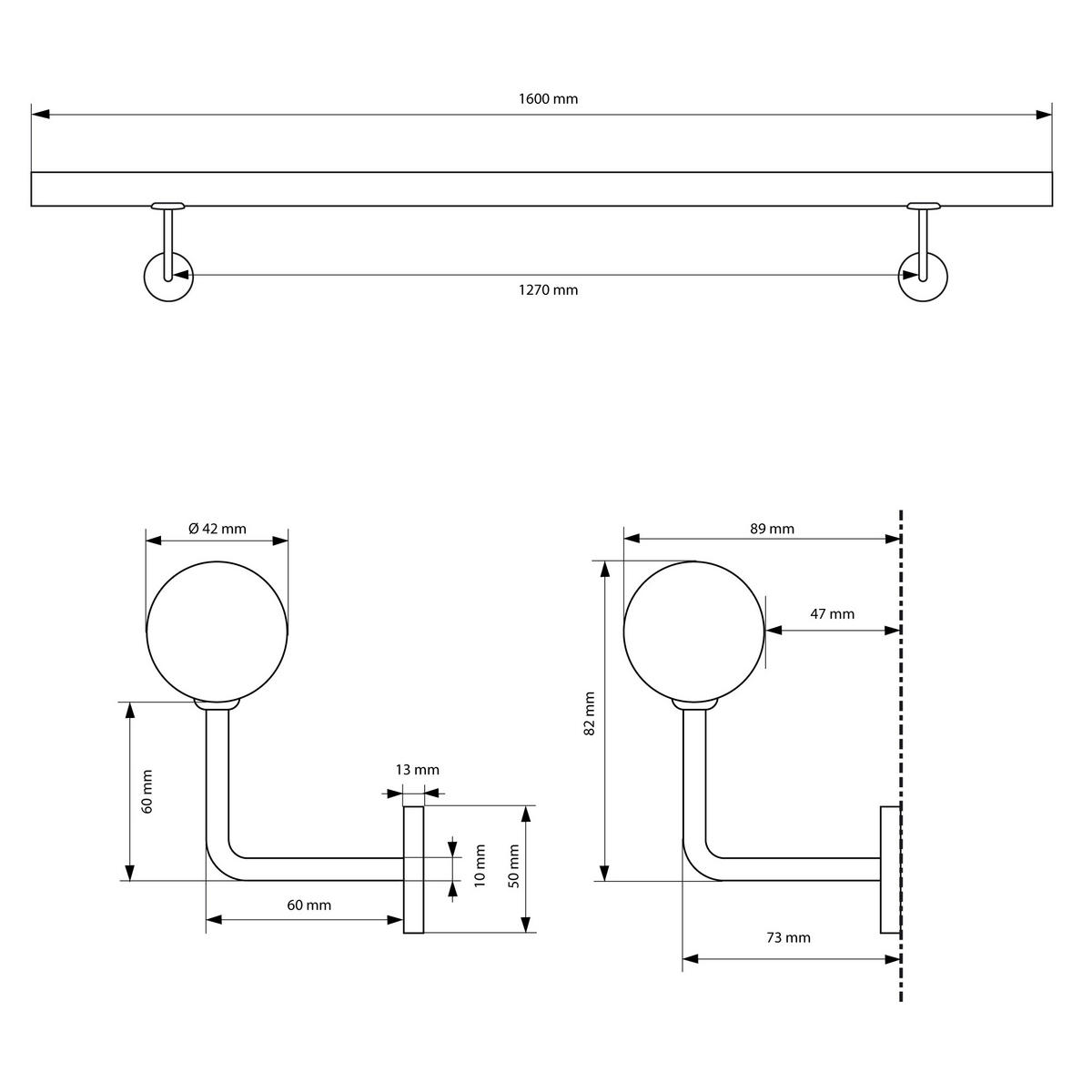 HANDLAUF Edelstahl V2A 160 cm rund Ø42mm rostfrei gebürstet - Silberfarben, Metall (8.9/8.2/160cm) - ECD-Germany