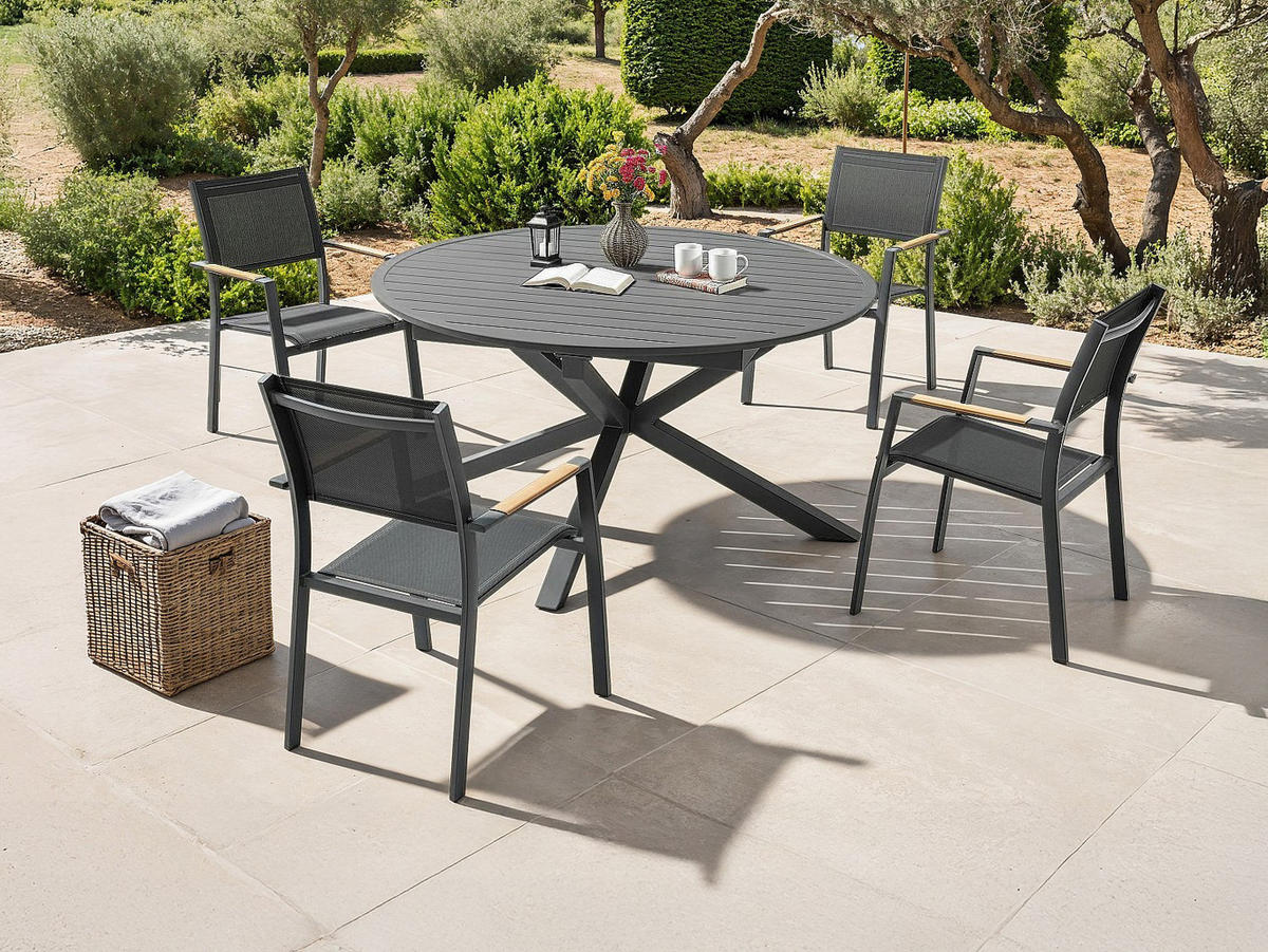 GARTENESSGRUPPE im Set - 4 -Sitzer - Textilene - anthrazitgrau - YOHA - Anthrazit, Metall - Vente-Unique