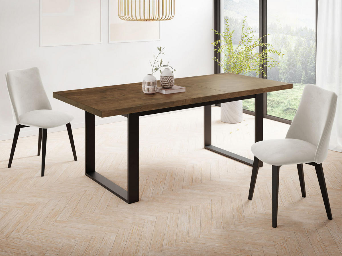 ESSTISCH Valentino rechteckig ausziehbar, Lefkas Eiche 160/240/90/75 cm - Alteiche/Schwarz, Holzwerkstoff/Metall (160/90/75cm) - WFL GROUP
