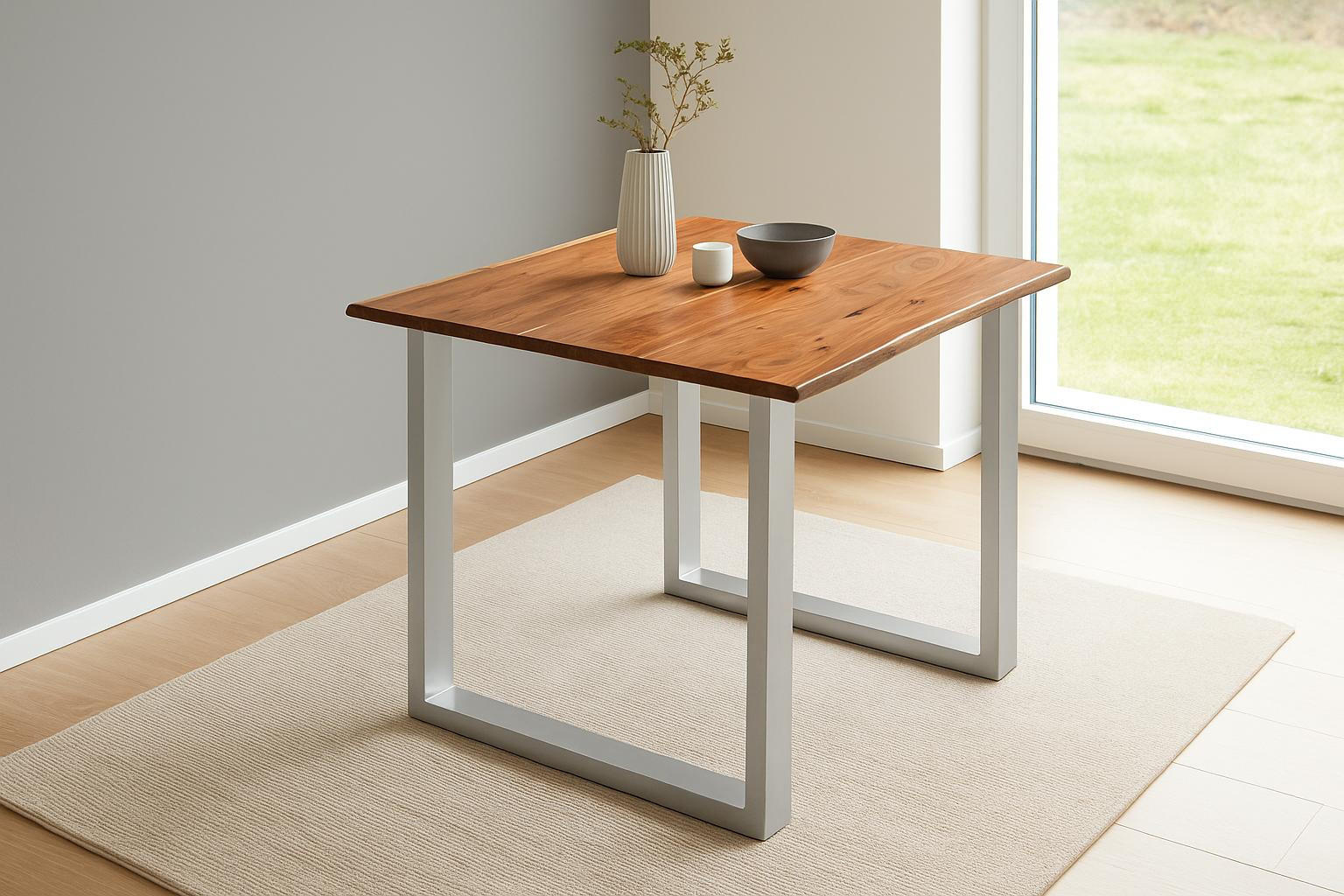 ESSTISCH MAX - Beige/Silberfarben, Holz/Metall (90/90/77cm) - SAM