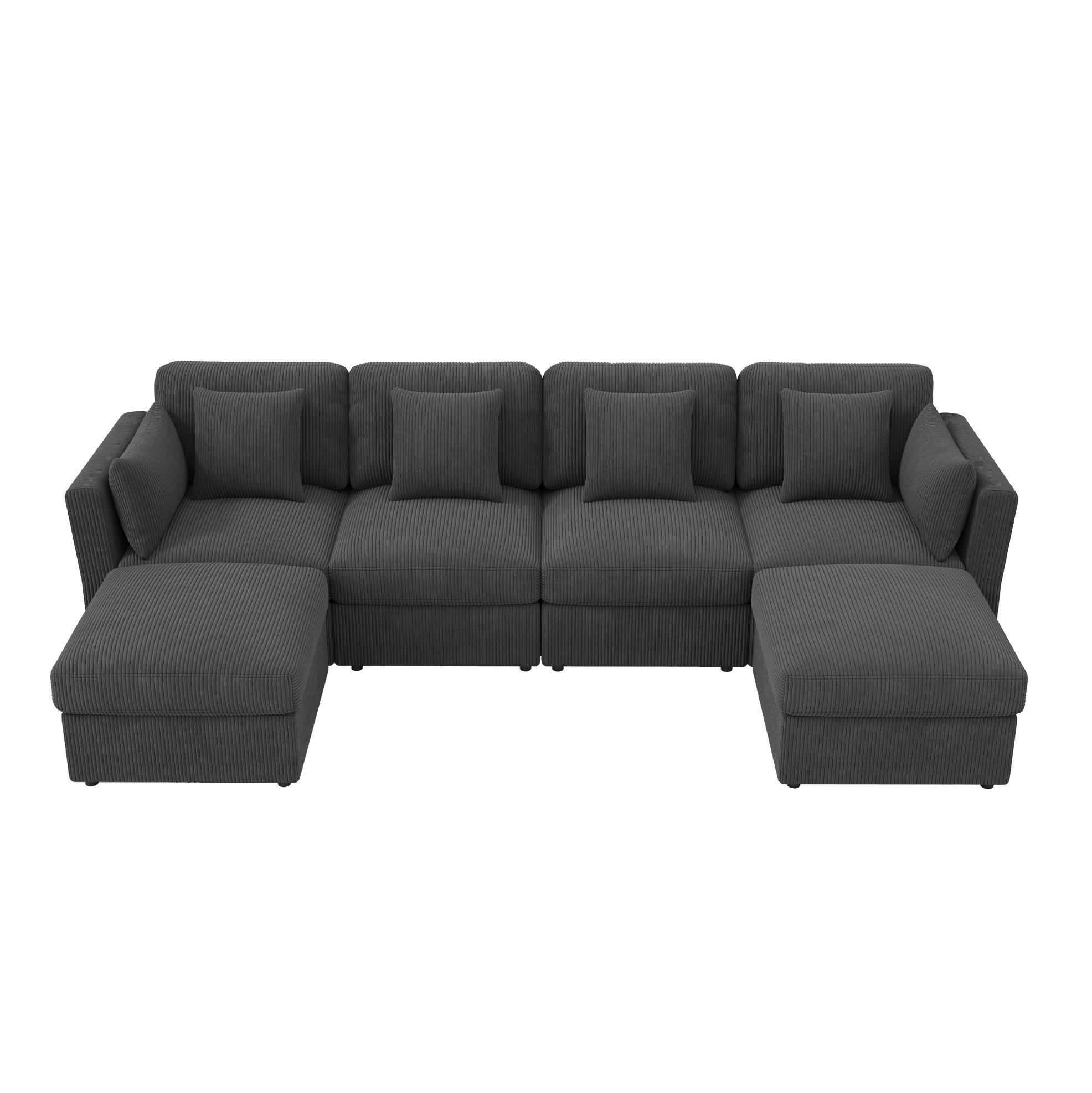 ECKSOFA 290/159,5/89 cm mit verstellbaren Armlehnen, modular und mit Hockern, Cord, Grau - Grau, Textil (290/159.5cm) - Redom