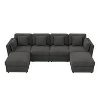 ECKSOFA 290/159,5/89 cm mit verstellbaren Armlehnen, modular und mit Hockern, Cord, Grau - Grau, Textil (290/159.5cm) - Redom