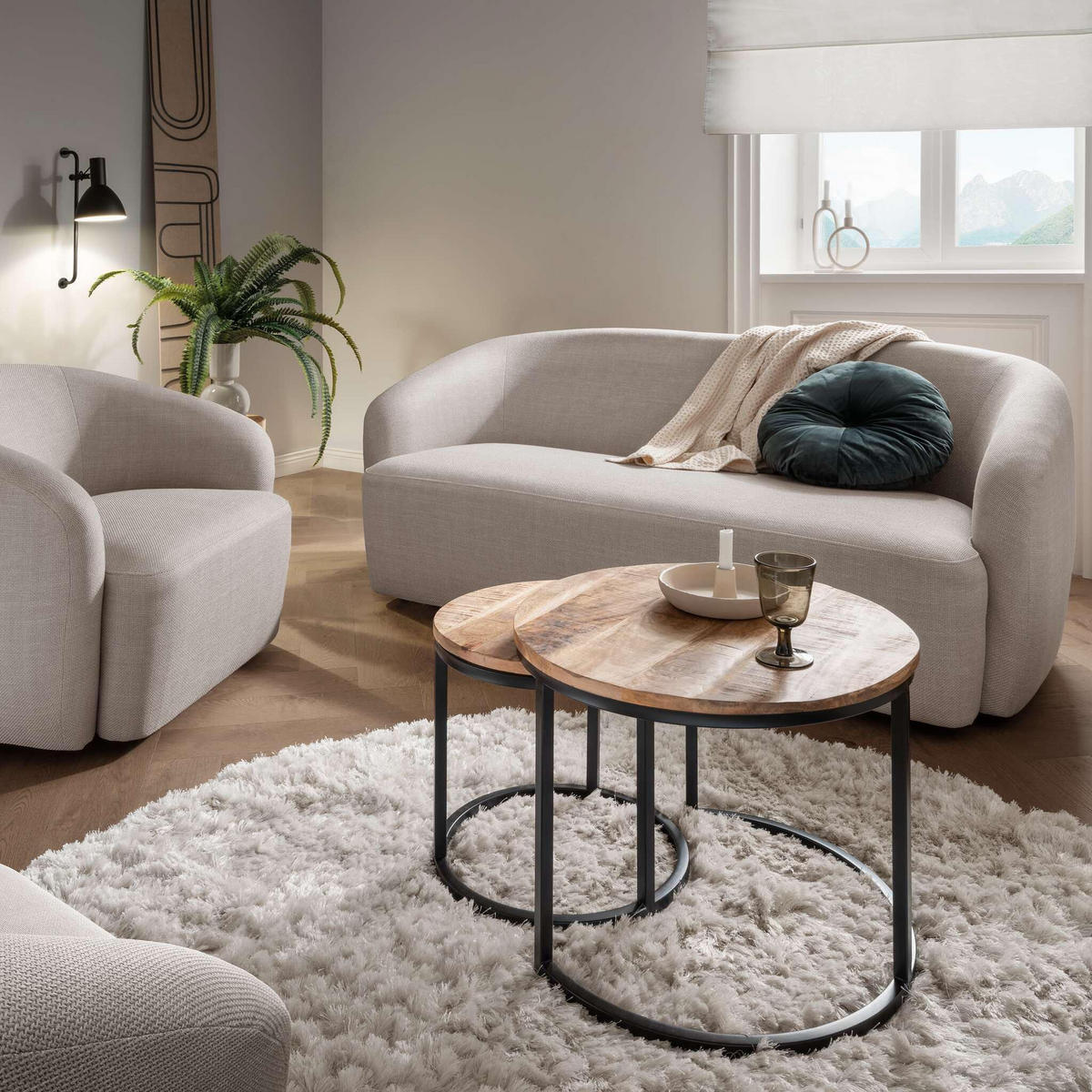 COUCHTISCH Fermo - 2er Set - Mangoholz natur - Schwarz/Braun, Holz/Metall (58/58/45cm) - bene living