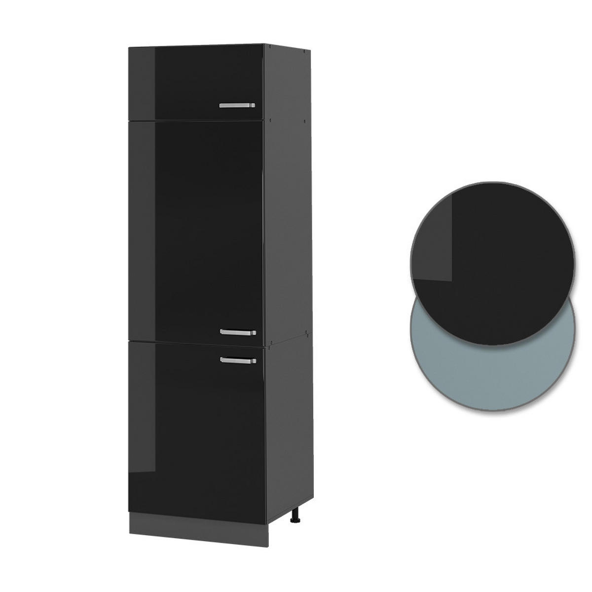 KÜHLUMBAUSCHRANK R-Line Schwarz Hochglanz 60 cm - Schwarz Hochglanz/Anthrazit, Holzwerkstoff (60/206.8/57.2cm) - Vicco