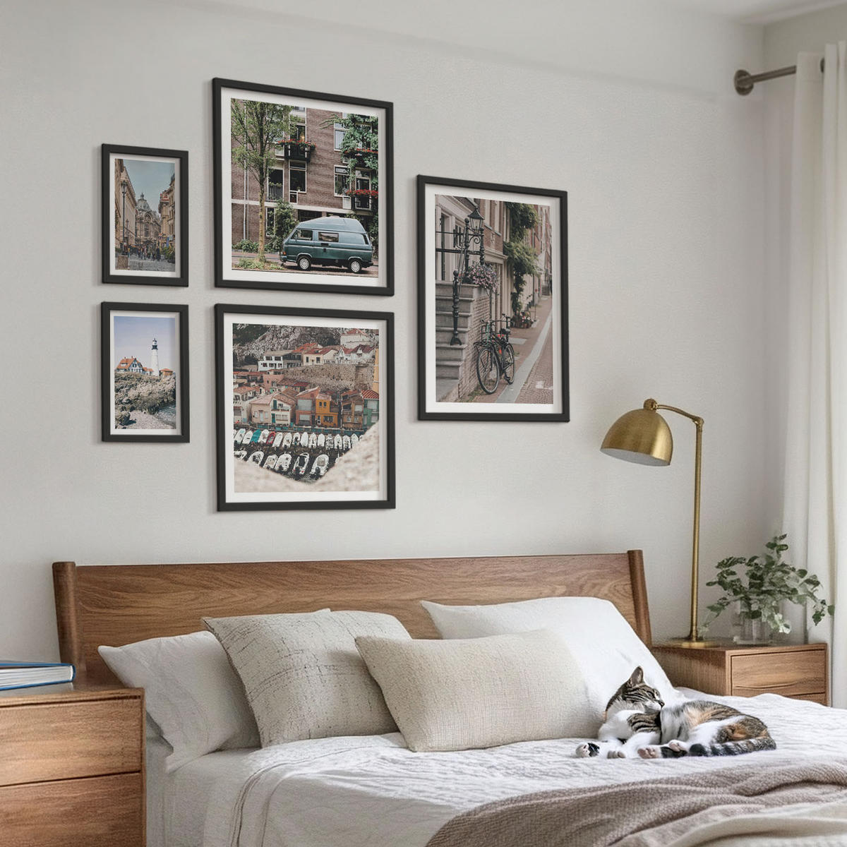 BILDER SET 5er Set - 50x50 cm & 20x30 cm & 40x60 cm Schwarzer Rahmen - Elegante Muster auf Steinen - Schwarz, Kunststoff (40/60cm) - TULUP