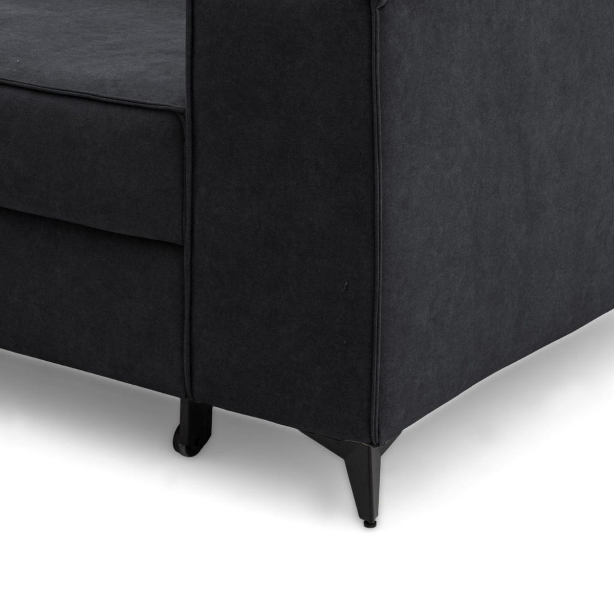 ECKSOFA PURE L Links mit Schlaffunktion 127x199 Velours Graphit - Graphitfarben/Schwarz, Holz/Textil (281/204cm) - Muffo