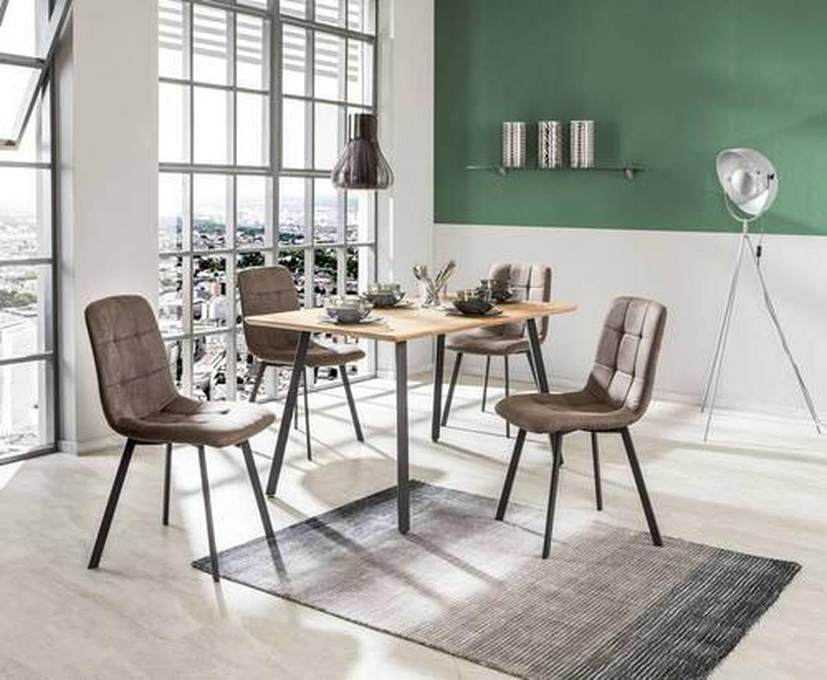 MATGRUPP i metall, textil, trämaterial grå, svart, ekfärgad  - grå/svart, Modern, metall/trämaterial (140/76/80cm) - Hom`in