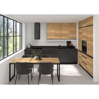 KÜCHENLEERBLOCK MIT KÜCHENBLOCK Treviso schwarz / Halifax Eiche - schwarz matt & graphit matt, Arbeitsplatte in schwarzer Marmoroptik - Braun/Grau, Holzwerkstoff (310/243/180cm) - Feldmann-Wohnen