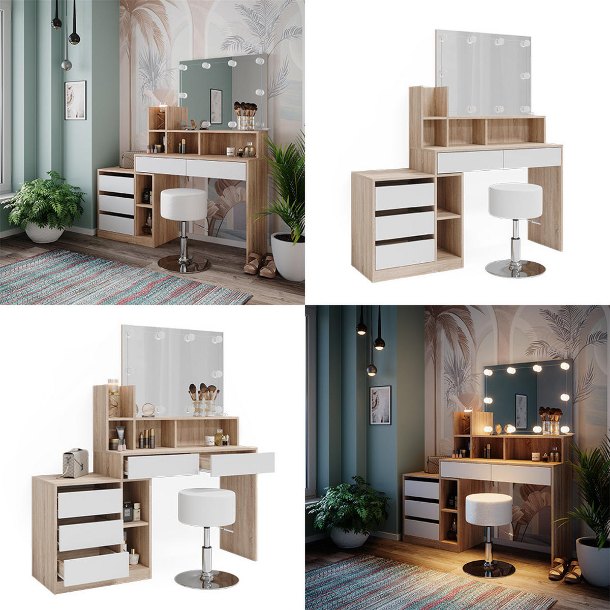 TOALETNÍ STOLEK Anja Bílá/Sonoma - bílá/Sonoma dub, kompozitní dřevo (139.8/115/40cm) - Vicco