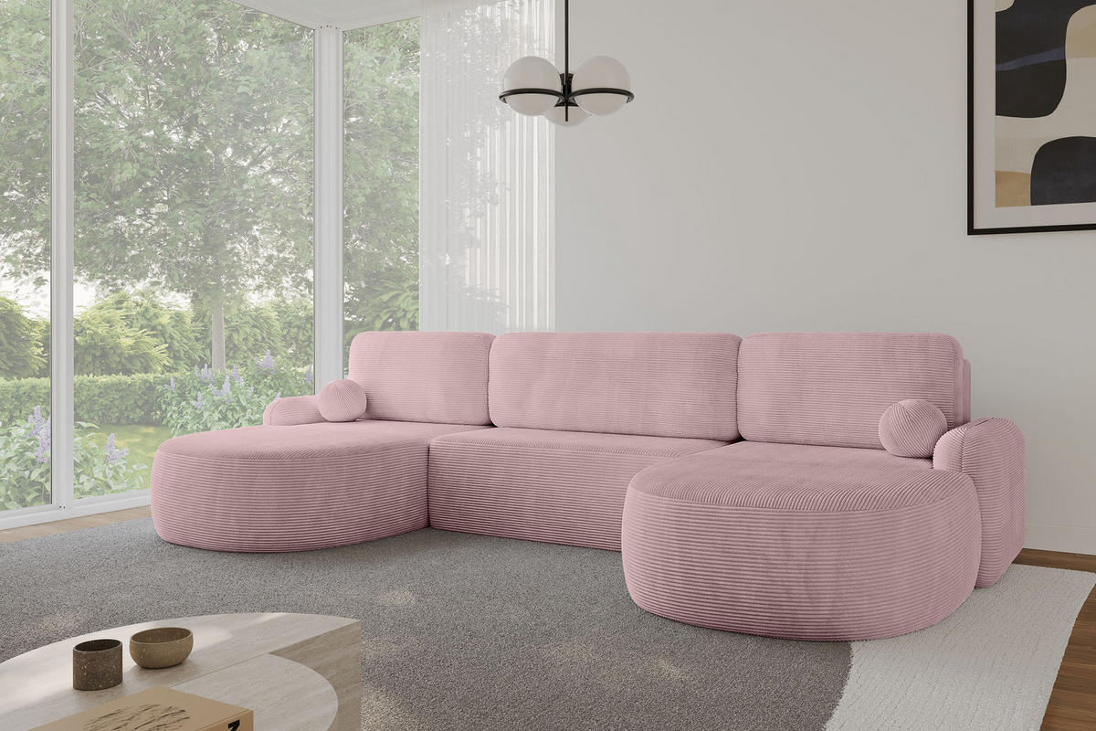 WOHNLANDSCHAFT mit Schlaffunktion und Bettkasten LIRA-U - 335x172x89 Rosa - Rosa, Holzwerkstoff/Textil (335/89/172cm) - ALTDECOR