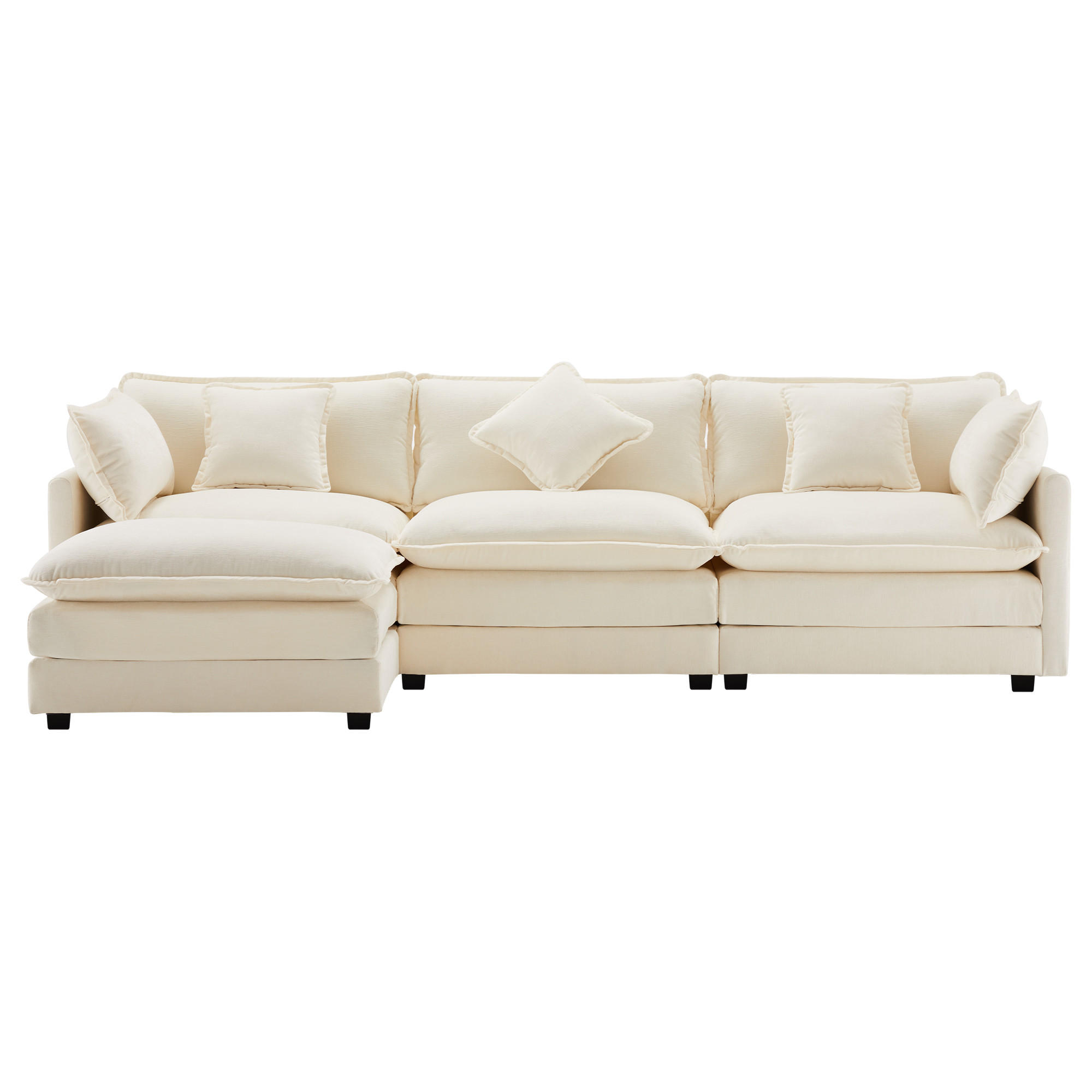 3-SITZER ECKSOFA Chenille Beige mit Kissen und Hocker - Beige, Holzwerkstoff/Kunststoff (283/147cm) - WISHDOR