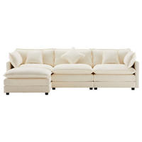 3-SITZER ECKSOFA Chenille Beige mit Kissen und Hocker - Beige, Holzwerkstoff/Kunststoff (283/147cm) - WISHDOR