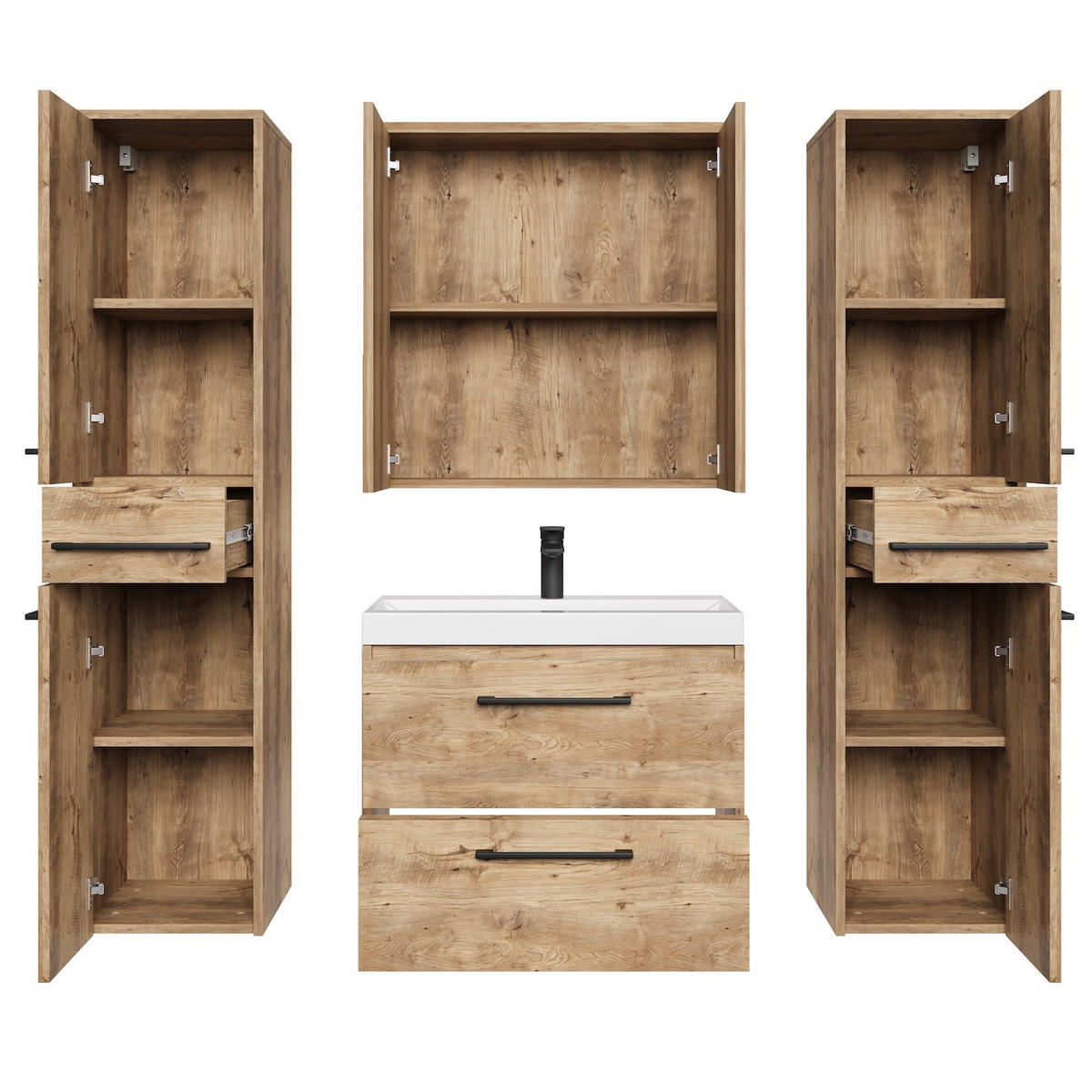 BADMÖBEL-SET Florence 5 Teile Kastanien Eiche - 60 x 35 x 51 cm - Eichefarben, Holz (60/51/35cm) - Badplaats