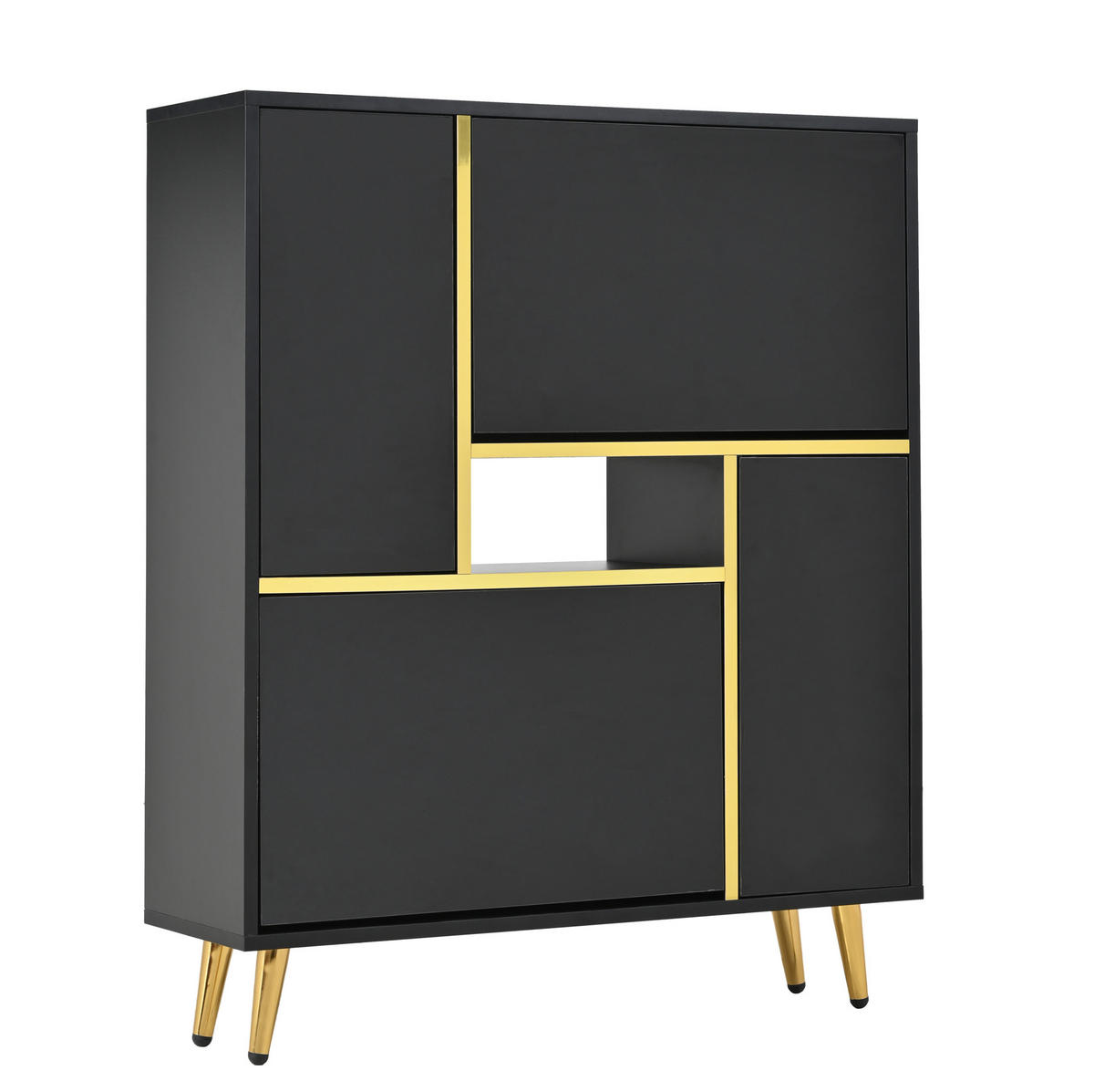 SCHUHSCHRANK 80/25/96 cm in Schwarz mit 2 Türen, Hochglanzfront und LED-Licht - Schwarz, Holzwerkstoff (80/96/25cm) - BEAOK