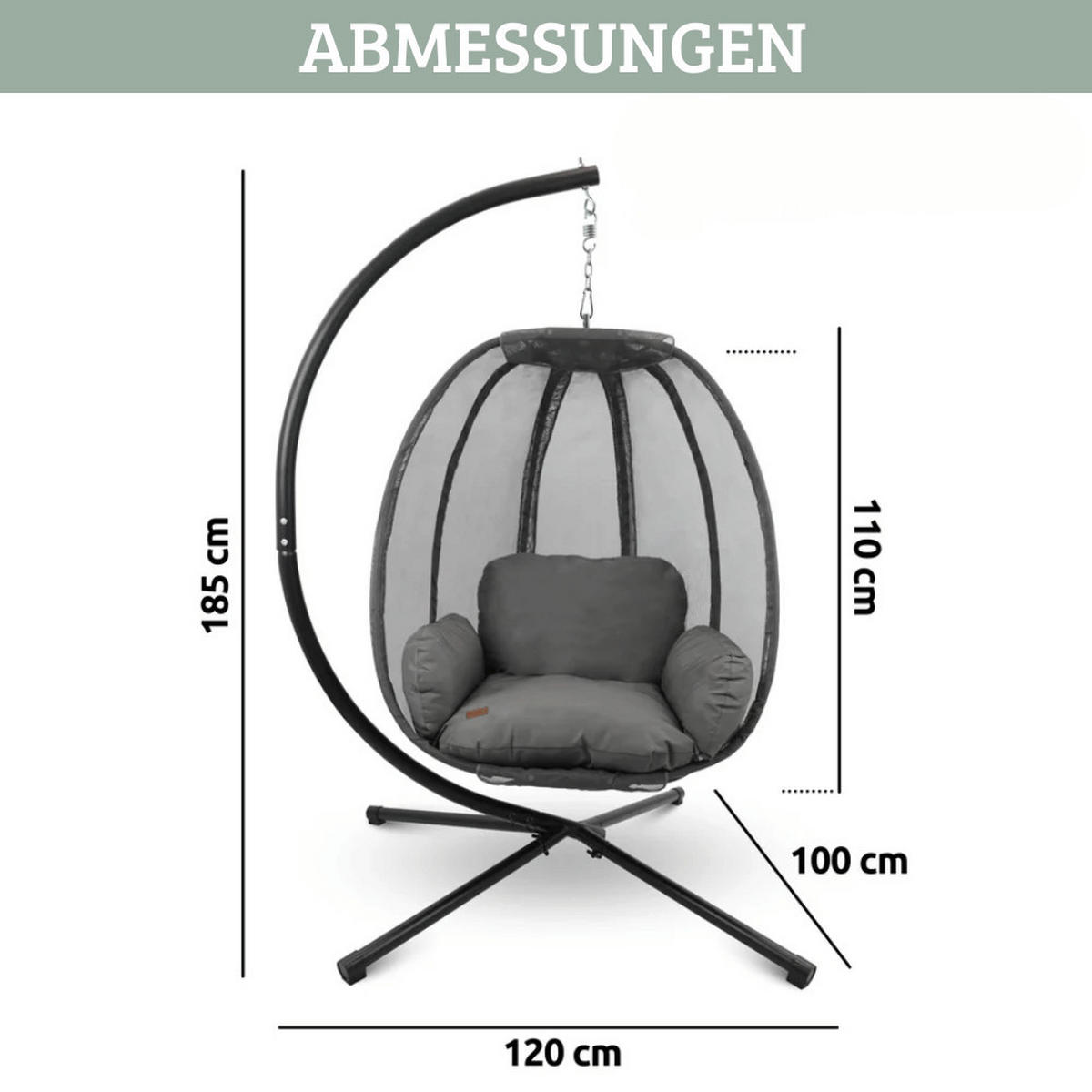 HÄNGESESSEL mit Gestell MELA Indoor/Outdoor Anthrazit - Anthrazit, Metall (120/185/100cm) - DELUKE