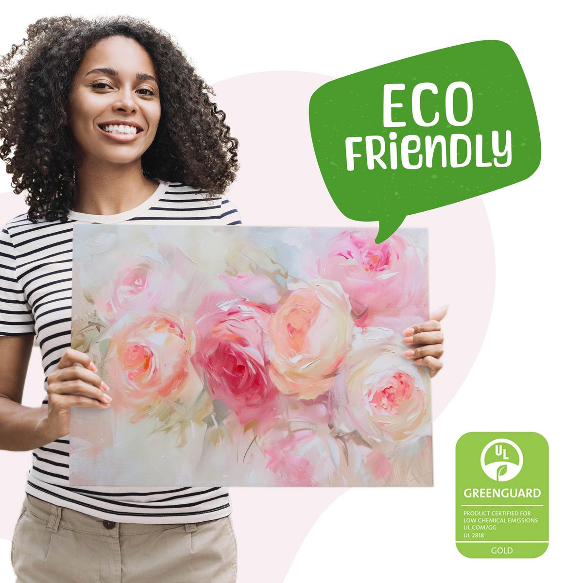 LEINWANDBILD für Wohnzimmer Rosen Blumen Natur Malarei 90cm x 60cm - Beige/Weiß, Textil (90/60cm) - Muralo