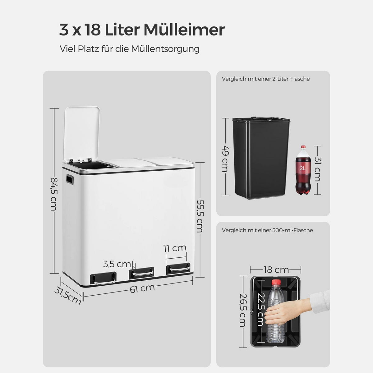 MÜLLEIMER PARAMARIBO - Weiß, Metall (31.5/56/61.5cm) - Hansiro