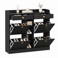 SCHUHSCHRANK mit 4 Klappen 110 x 26 x 100 cm Schwarz mit Schubladen - Schwarz, Holz (26/100/110cm) - Beauniv