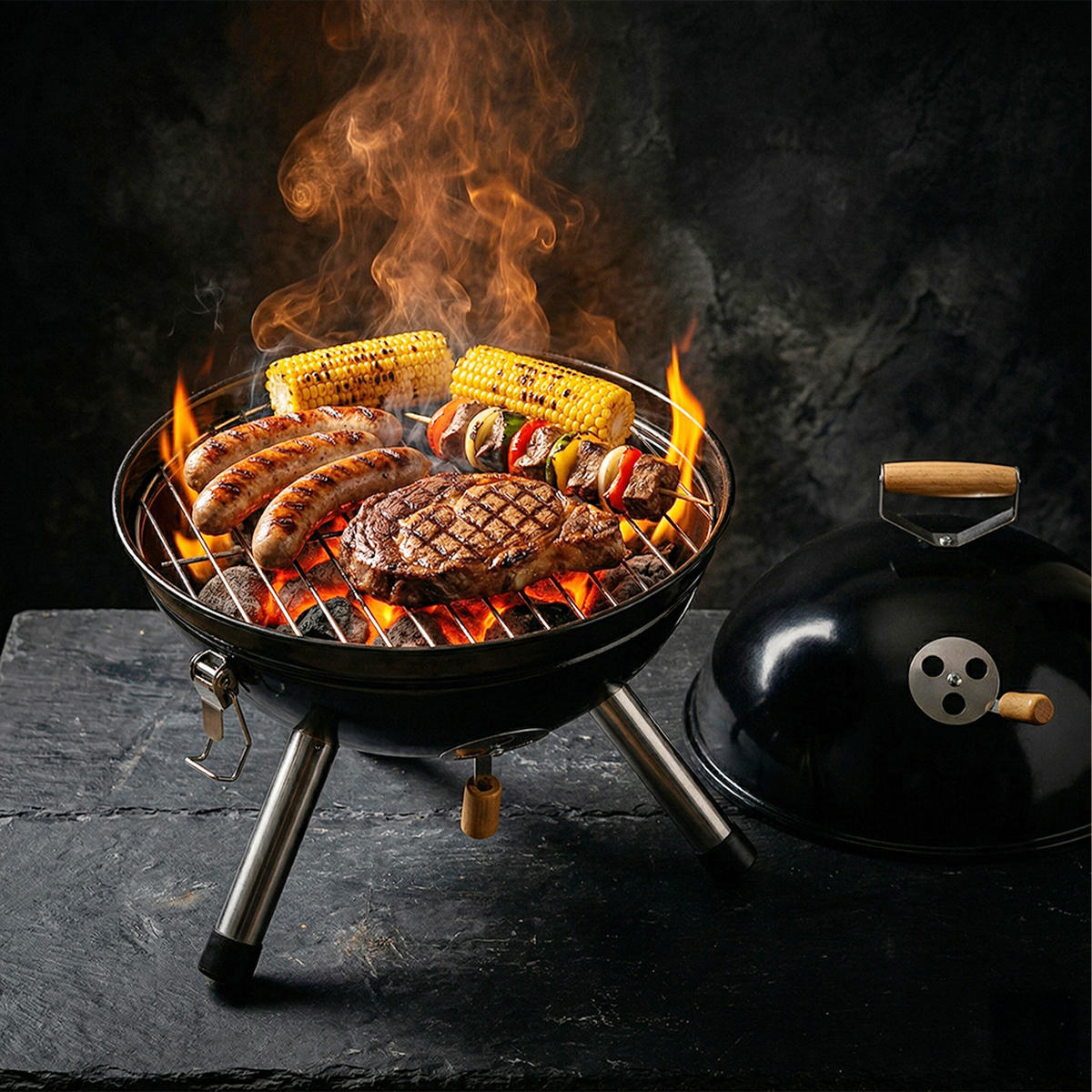 MINI Kugelgrill - Multicolor, Holz/Metall (28.5/41cm) - Relaxdays