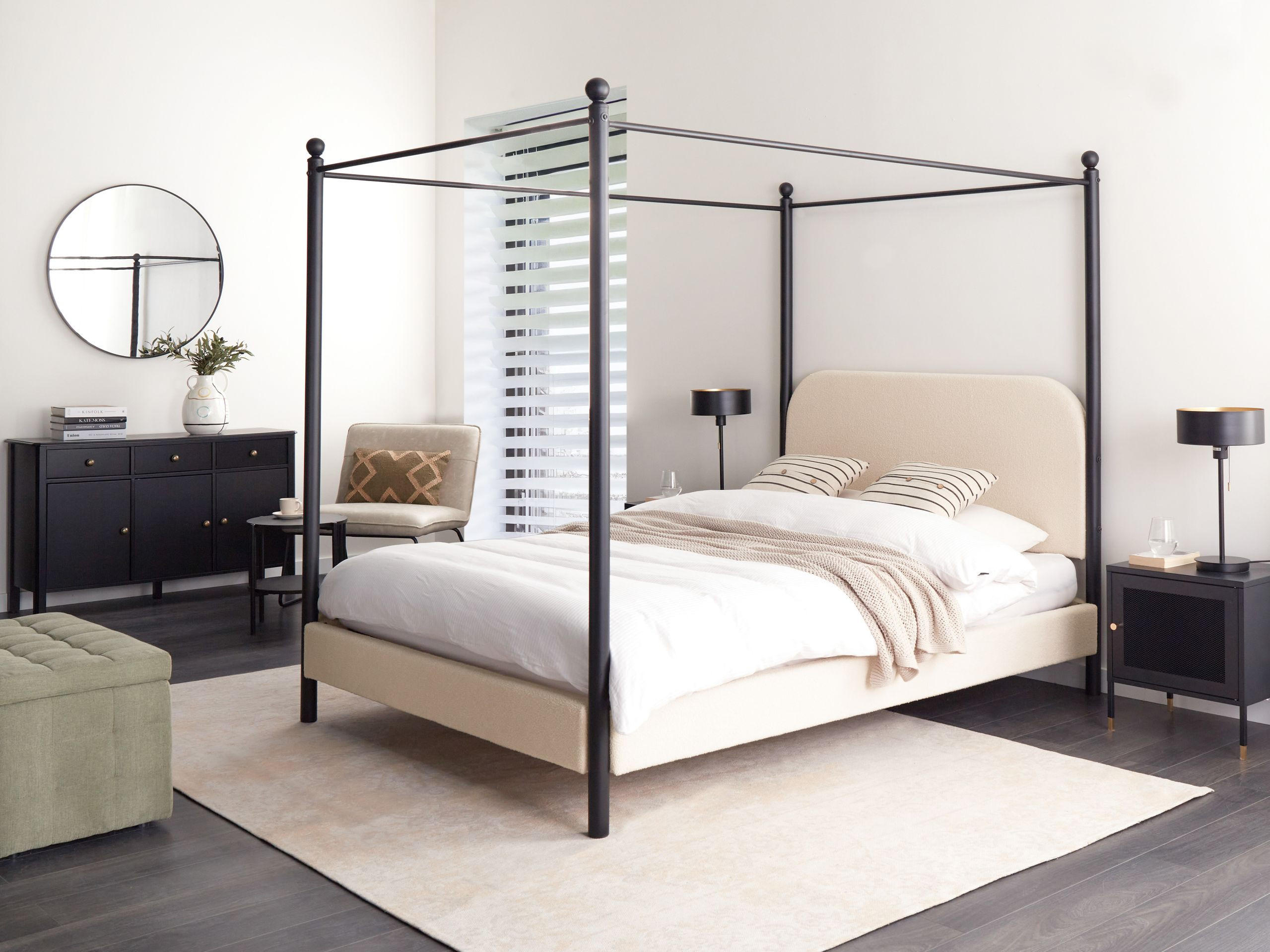 Thumbnail - Beliani Himmelbett, Beige, Textil, 140x200 cm, Schlafzimmer, Betten