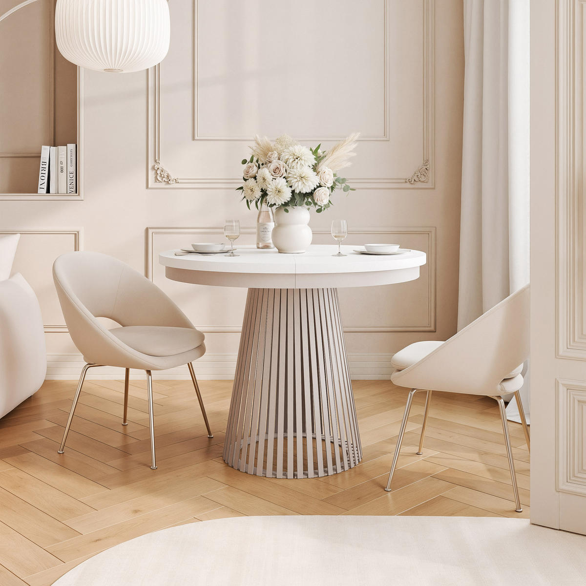 AUSZIEHTISCH AUREA 100-180/75 cm, Kaschmir / Weiß - Kaschmir/Weiß, Holzwerkstoff/Metall (100/100/75cm) - Idohome