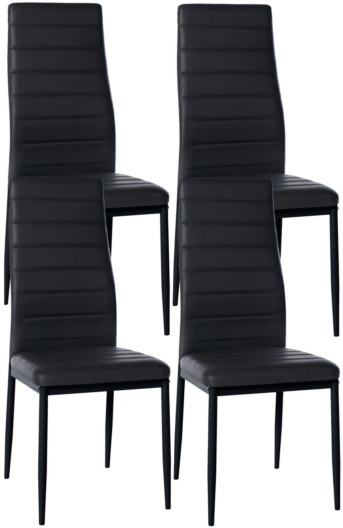 STUHL 4er Set Lederlook schwarz - Schwarz, Textil/Metall (41.5/99/40cm) - CLP