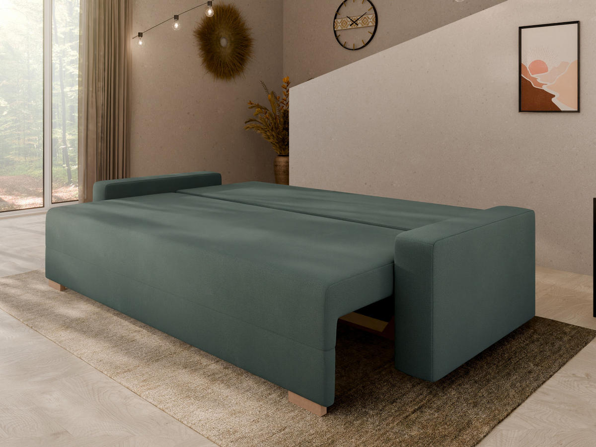 SCHLAFSOFA Celeste – modernes Design trifft auf höchsten Komfort, Grün - Grün, Holz (225/80/94cm) - Panda Möbel