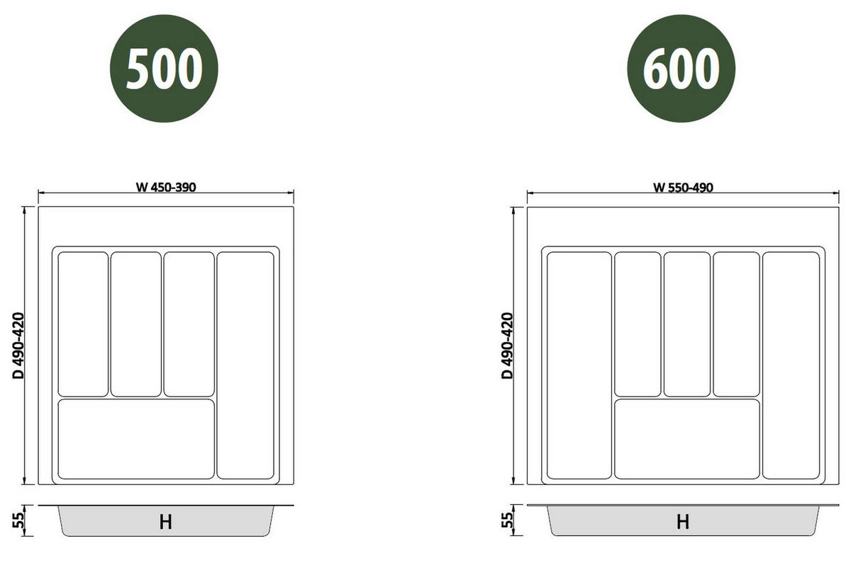 BESTECKEINSATZ kürzbar, Breite 39-45cm, Schublade 50cm, Tiefe 42-49cm - Anthrazit, Kunststoff (45/5.5/49cm)
