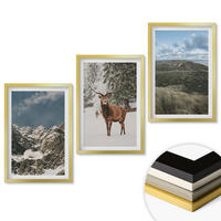 WANDBILDER 3er Set - 40x60 cm Goldrahmen - Berge, Schnee, Hirsche, Waldlandschaft - Goldfarben, Kunststoff (40/60cm) - ArtPrintCave