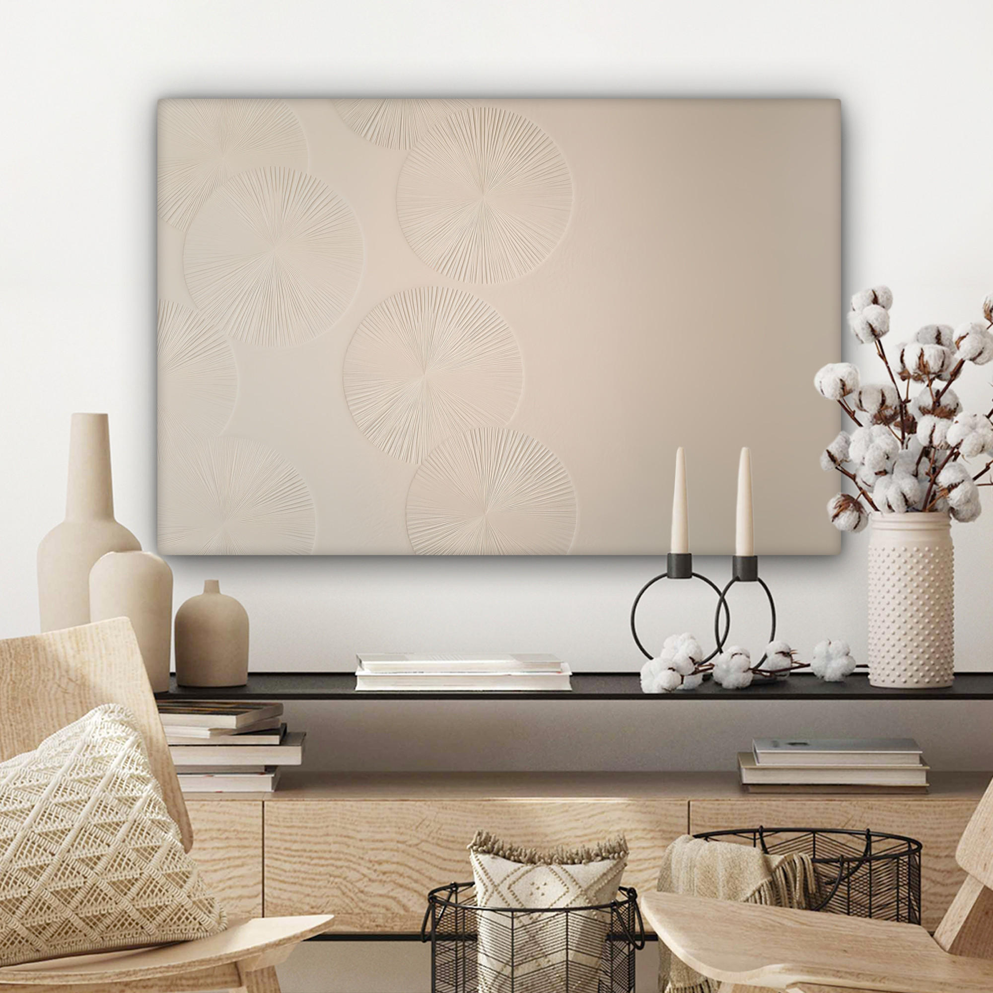 LEINWANDBILD Japandi - Beige - Modern Wanddeko 90x60 cm - Ecru, Textil (90/60cm) - MuchoWow