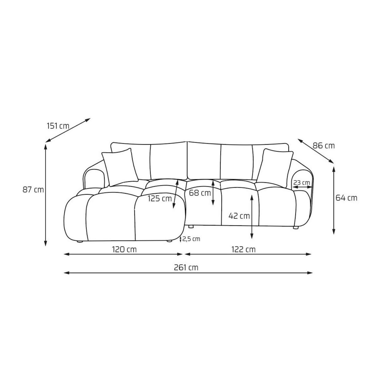 ECKSOFA CALM L Links mit Schlaffunktion 140x215 Webstoff weiß - Schwarz/Weiß, Holz/Kunststoff (261/151cm) - Muffo