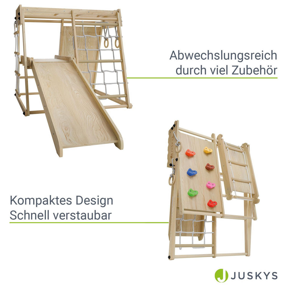 KLETTERGERÜST MINI für Kinder mit Rutsche - Naturfarben, Holz (102/98cm) - Juskys