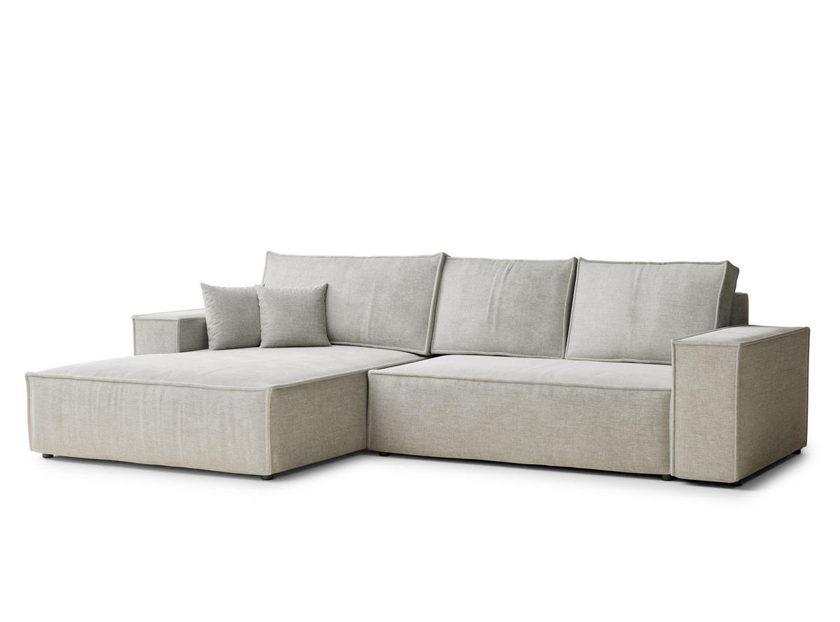 ECKSOFA Maze Grau Chenille-Stoff - Links Seite - Schwarz/Grau, Holz/Holzwerkstoff (185/294cm) - Maison de Reve