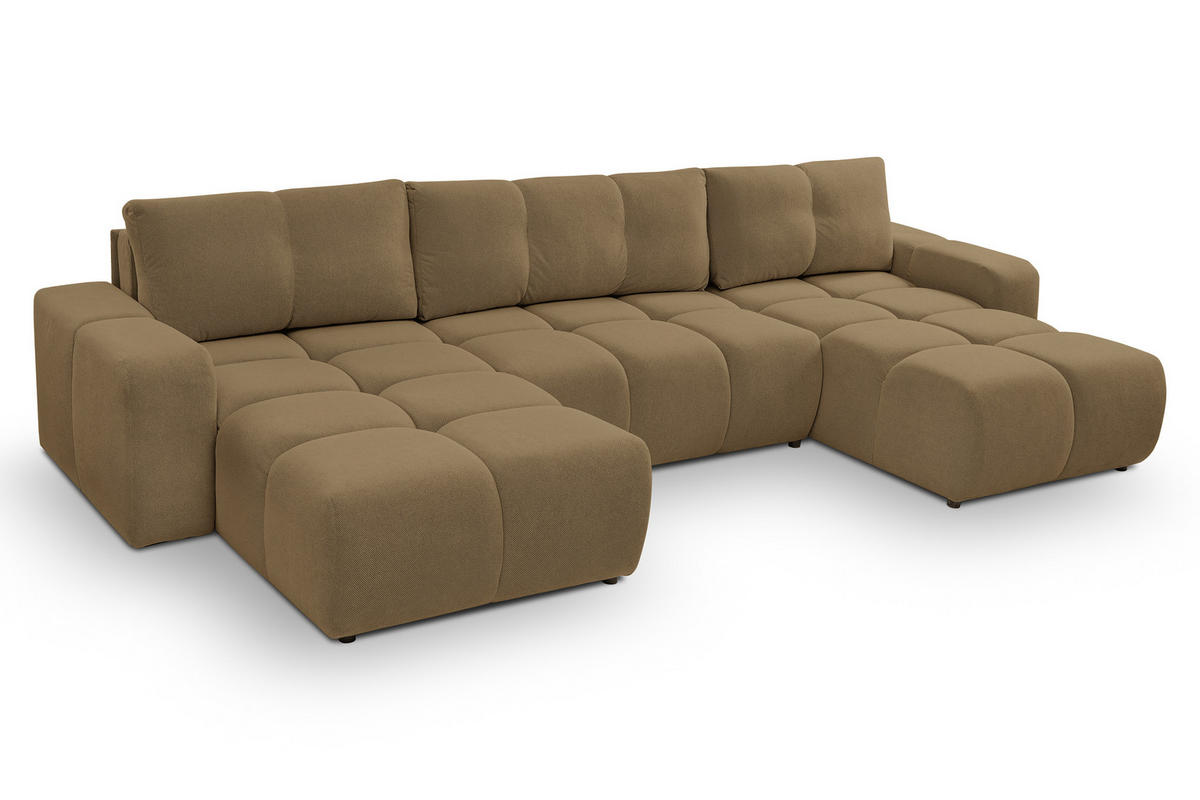 WOHNLANDSCHAFT Hosio Hellbraun 359/177/88 cm mit Schlaffunktion - Schwarz/Bronzefarben, Kunststoff/Textil (359/88/177cm) - AX Living