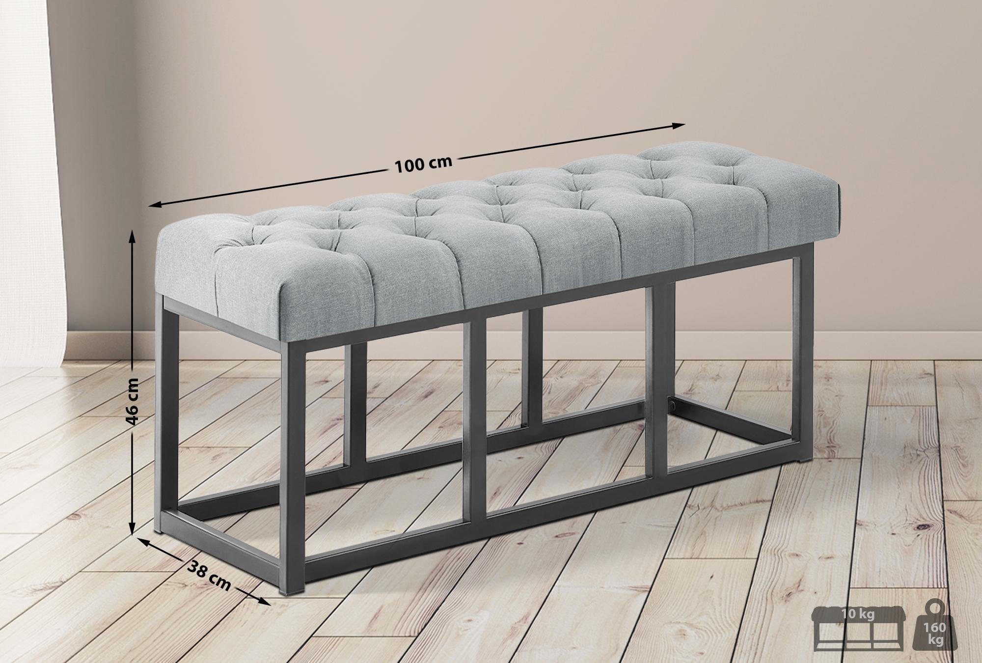 SITZBANK 100/38 cm Stoff Grau - Schwarz/Grau, Textil/Metall (100/46/38cm) - CLP