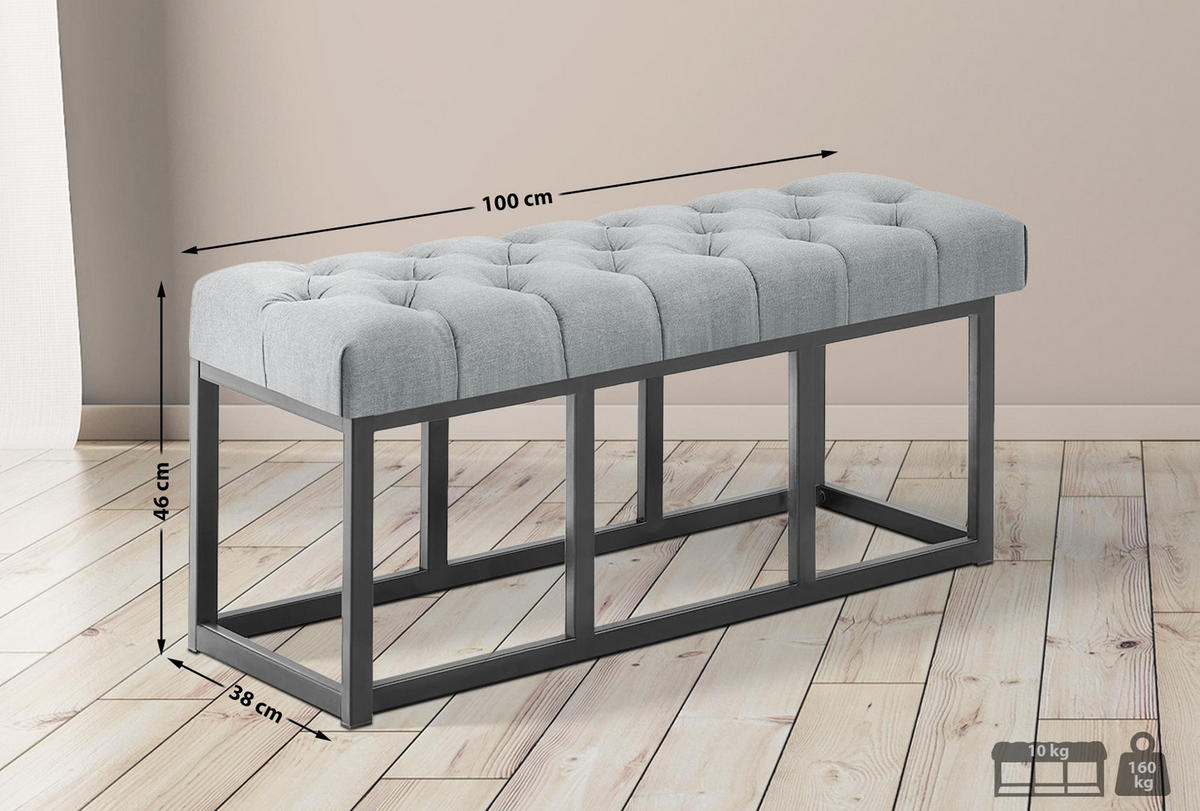 SITZBANK 100/38 cm Stoff Grau - Schwarz/Grau, Textil/Metall (100/46/38cm) - CLP