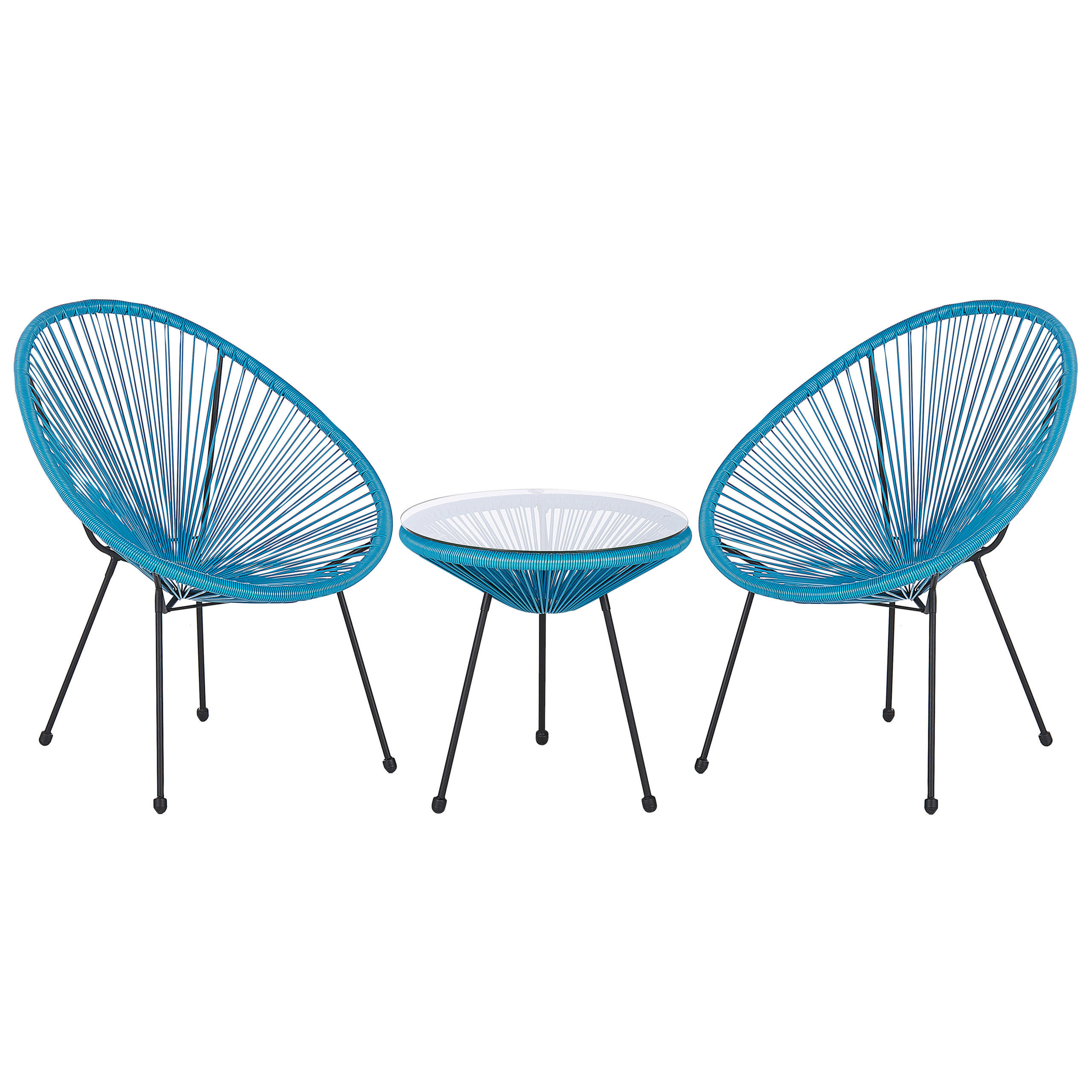 BALKONSET 2-Sitzer Rattan blau Acapulco II - Blau/Schwarz, Kunststoff - Beliani