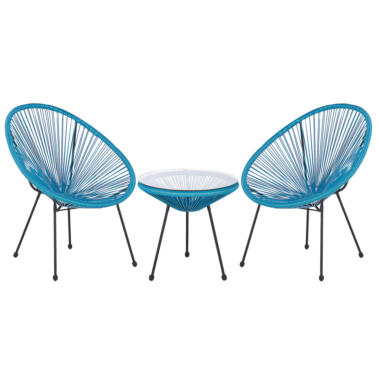 BALKONSET 2-Sitzer Rattan blau Acapulco II - Blau/Schwarz, Kunststoff - Beliani